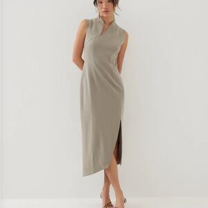 Chic Asymmetrical Sleeveless Dress in Taupe